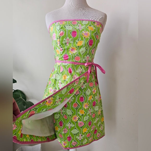 Lily Pulitzer Lime Green & Pink Ladybugs Fruit Geometric Print Strapless Dress 4 - Picture 13 of 17